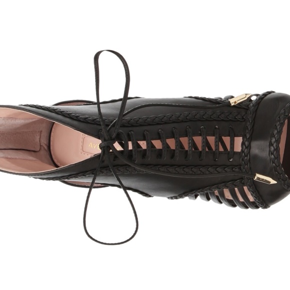 Avec Les Filles Black Joyce Lace Up Open Toe Stiletto Heel Pump Booties Shooties - Picture 9 of 13